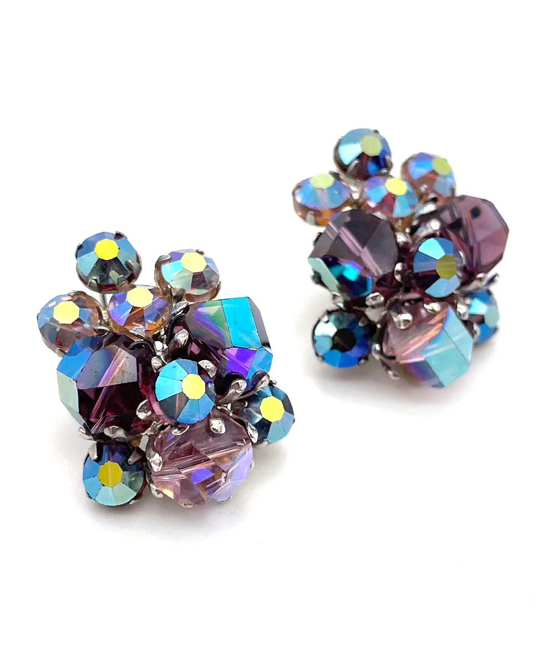 【USA輸入】ヴィンテージ VOGUE パープル オーロラ クラスター イヤリング/Vintage VOGUE Purple Aurora Cluster Clip On Earrings