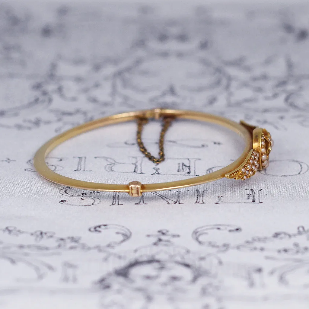 Victorian Crescent Moon, Star and Wing Pearl Bangle