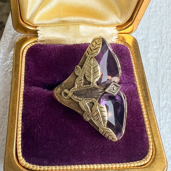 Vintage Arts & Crafts Style Amethyst & Diamond Ring