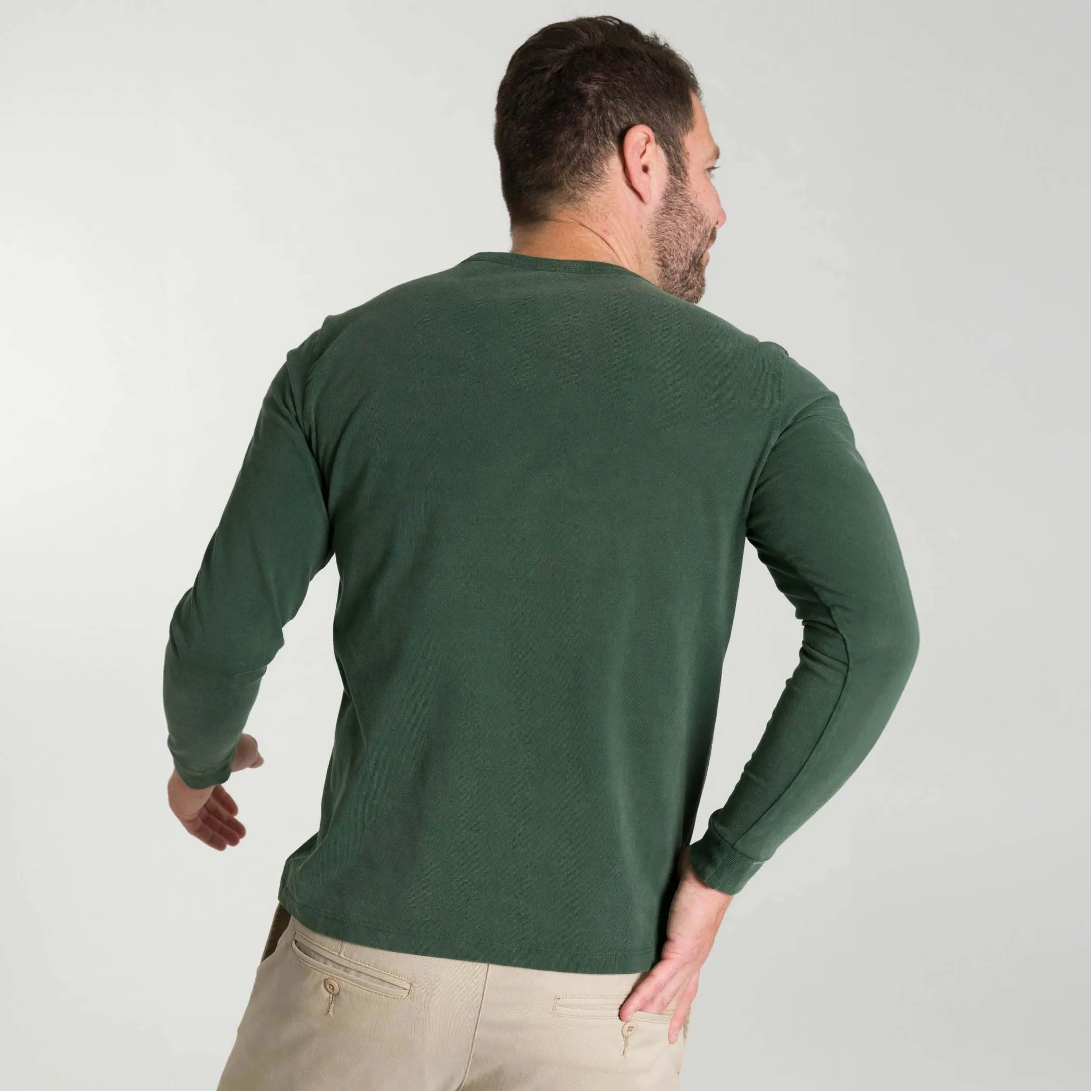 Washed Green Long Sleeve Pima Cotton Crew Neck Tee