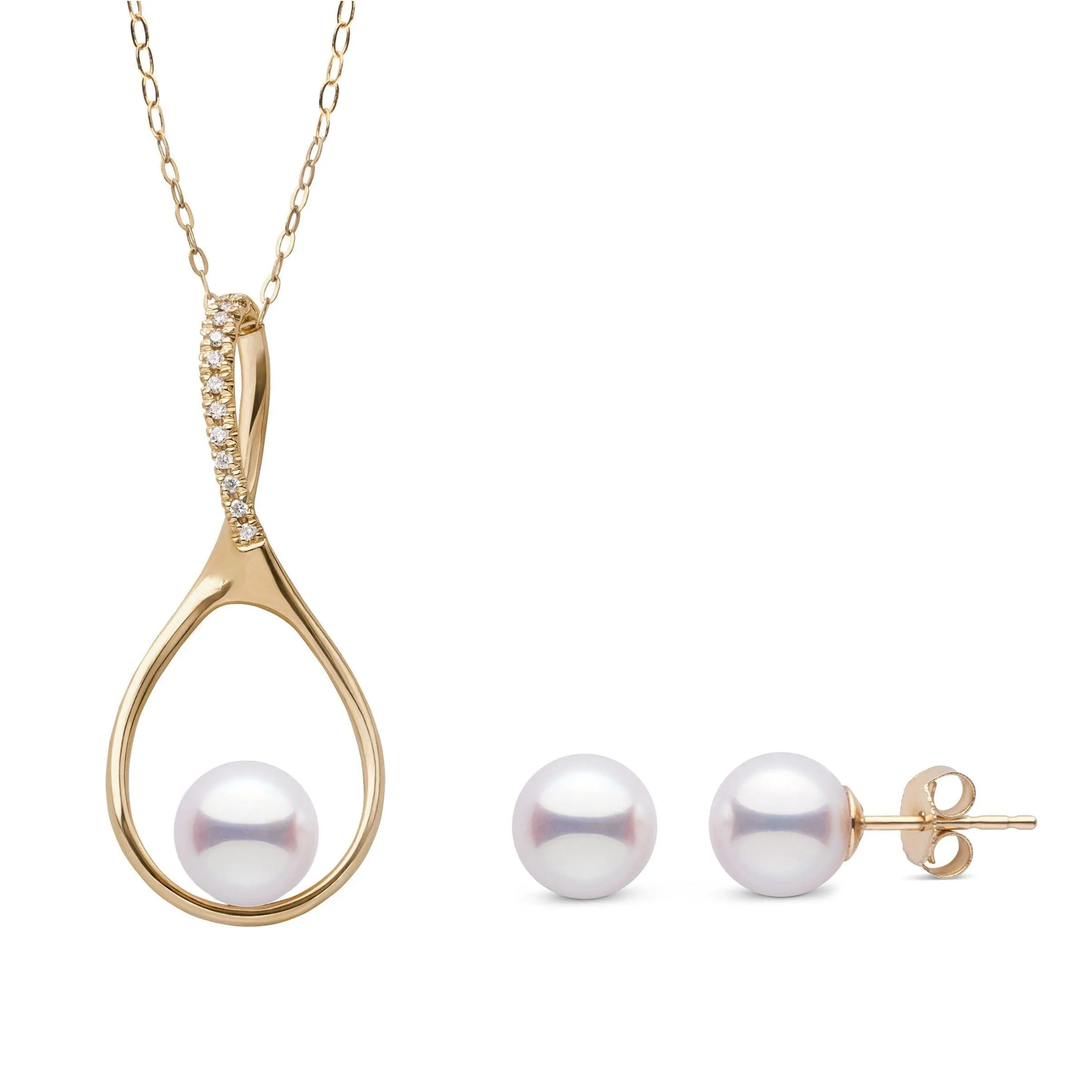 Wishbone Collection 7.0-7.5 mm Akoya Pearl and Diamond Pendant and Stud Earrings Set