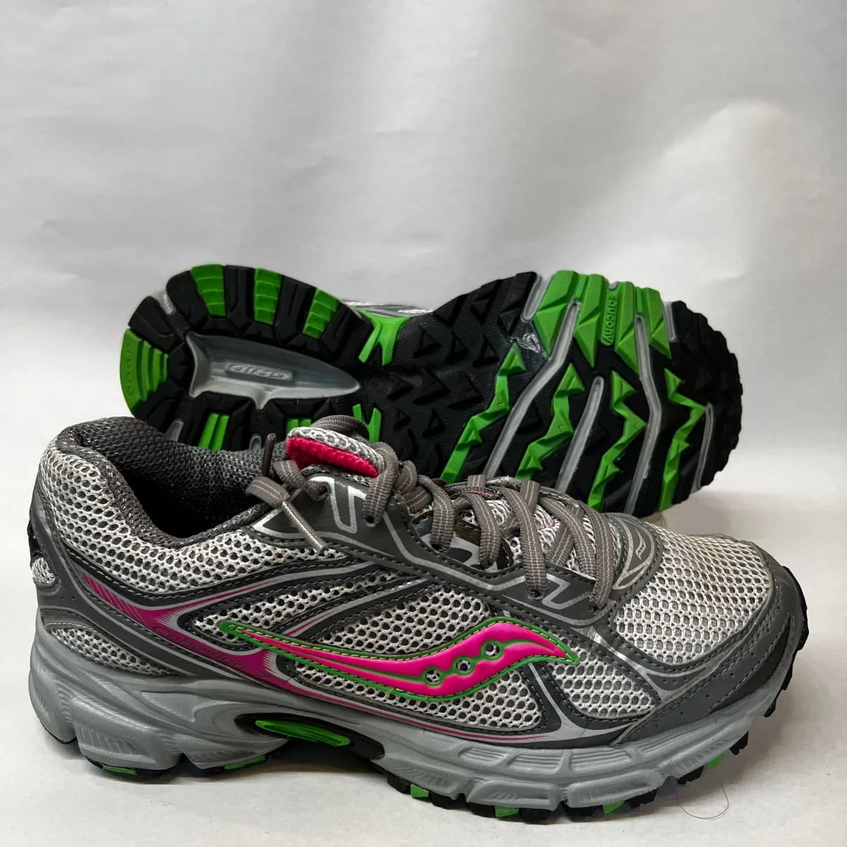 Women's Grid Cohesion TR7 Trail Running Grey/Green/Fuchsia Size 9M -Preowned