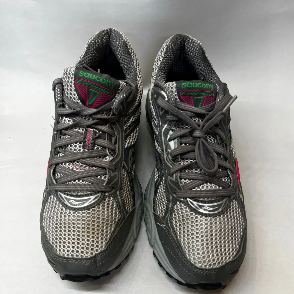 Women's Grid Cohesion TR7 Trail Running Grey/Green/Fuchsia Size 9M -Preowned