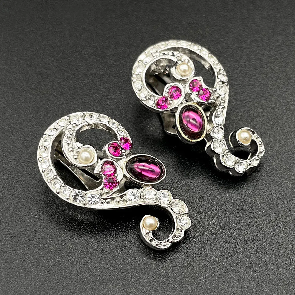 【フランス輸入】ヴィンテージ SPHINX パープル マゼンタ ビジュー イヤリング/Vintage SPHINX Purple Magenta Bijou Clip On Earrings