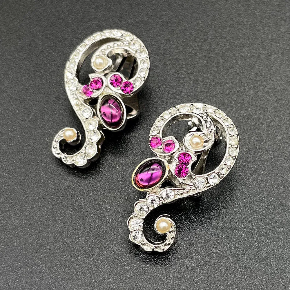 【フランス輸入】ヴィンテージ SPHINX パープル マゼンタ ビジュー イヤリング/Vintage SPHINX Purple Magenta Bijou Clip On Earrings