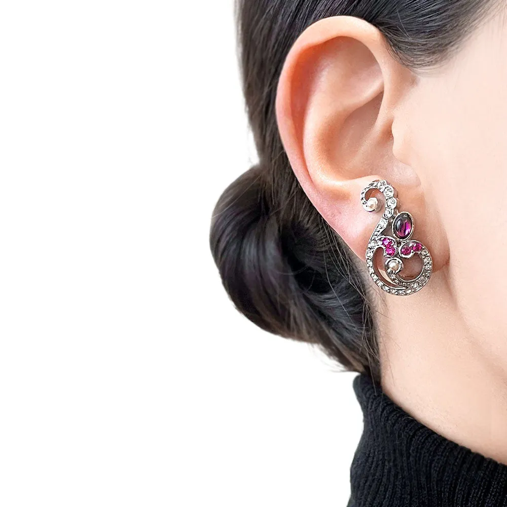 【フランス輸入】ヴィンテージ SPHINX パープル マゼンタ ビジュー イヤリング/Vintage SPHINX Purple Magenta Bijou Clip On Earrings