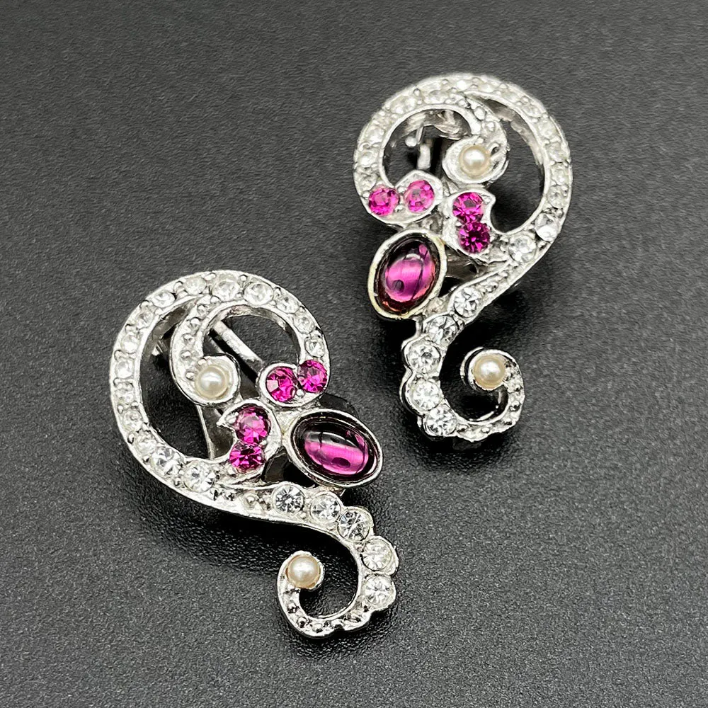 【フランス輸入】ヴィンテージ SPHINX パープル マゼンタ ビジュー イヤリング/Vintage SPHINX Purple Magenta Bijou Clip On Earrings