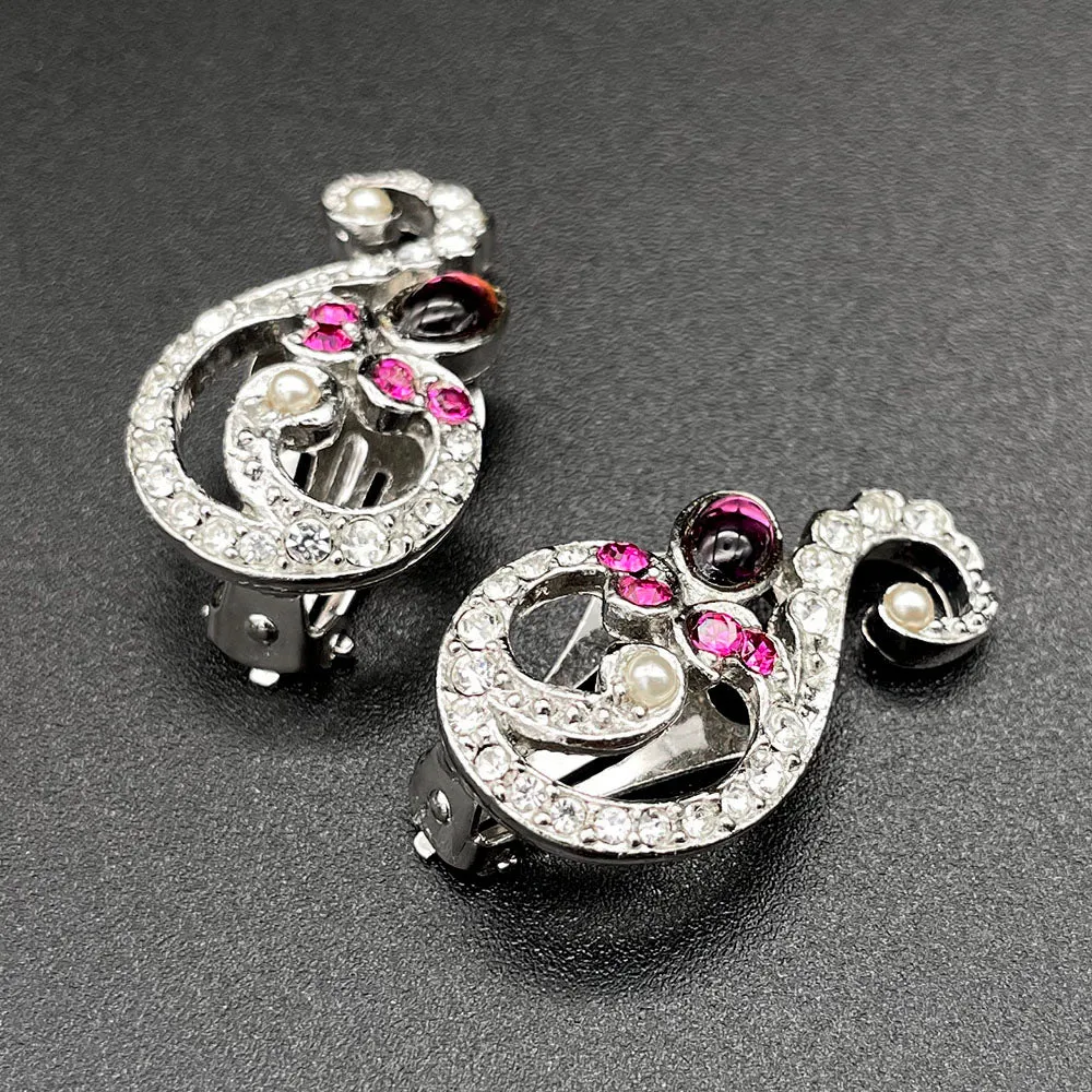 【フランス輸入】ヴィンテージ SPHINX パープル マゼンタ ビジュー イヤリング/Vintage SPHINX Purple Magenta Bijou Clip On Earrings